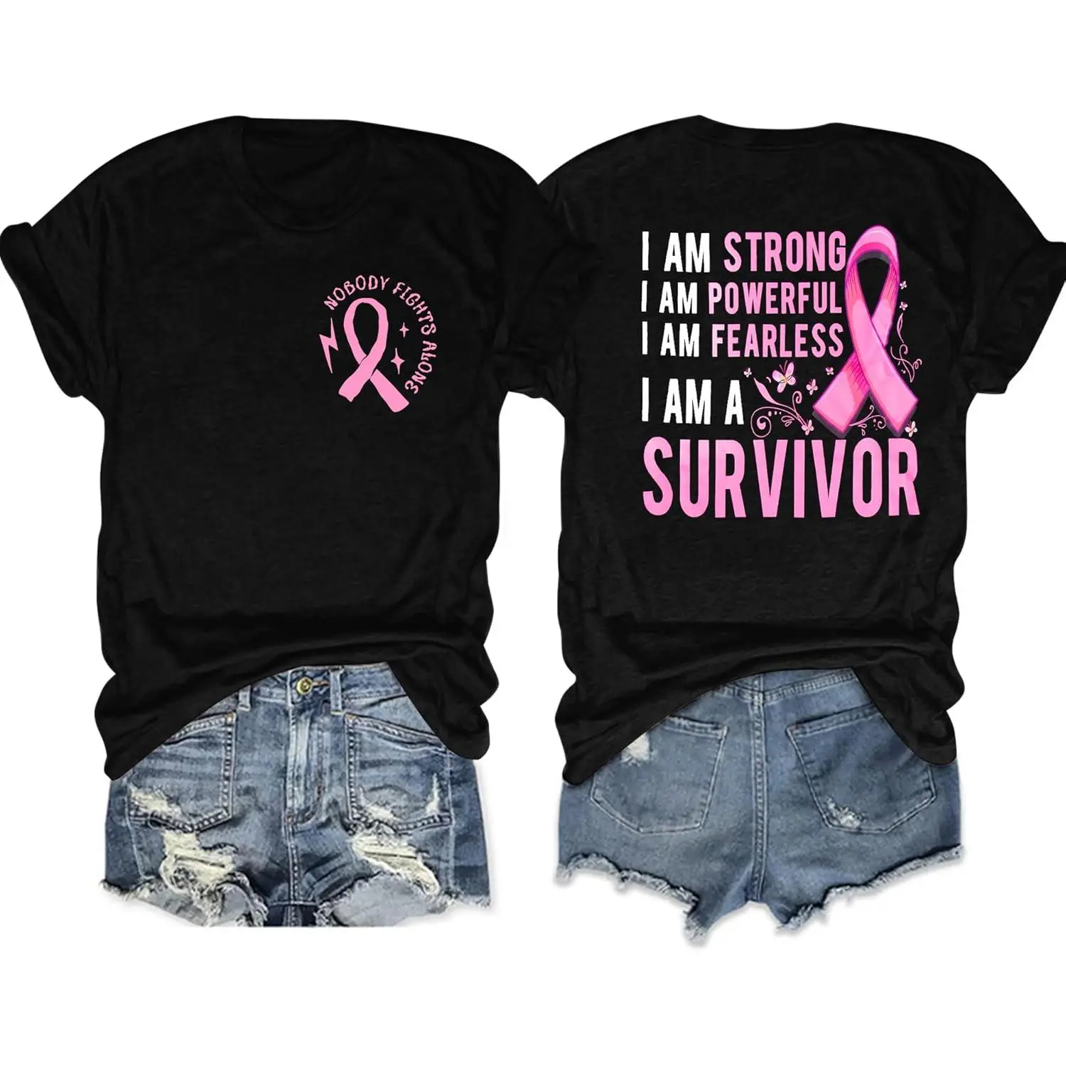 Breast Cancer Shirt Women Pink Ribbon Breast Cancer Awareness T-Shirts, Cancer Survivor Short Sleeve Tee
