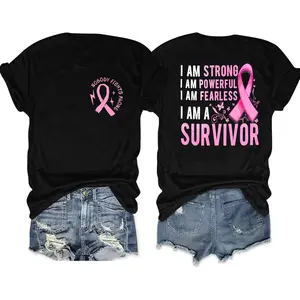 Pink Ribbon Breast Cancer Awareness Women Graphic Tee, Eleg Support Survivor Casual Daily Stylish Short Sleeve