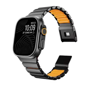 Metal Rubber Magnetic Strap For Apple Watch Bands Ultra 3 2 49mm Strap For iwatch Series 11 10 9 8 7 6 5 4 SE 46mm 45mm 44mm Watchband Bracelet Wristband Men Smart Watch Straps