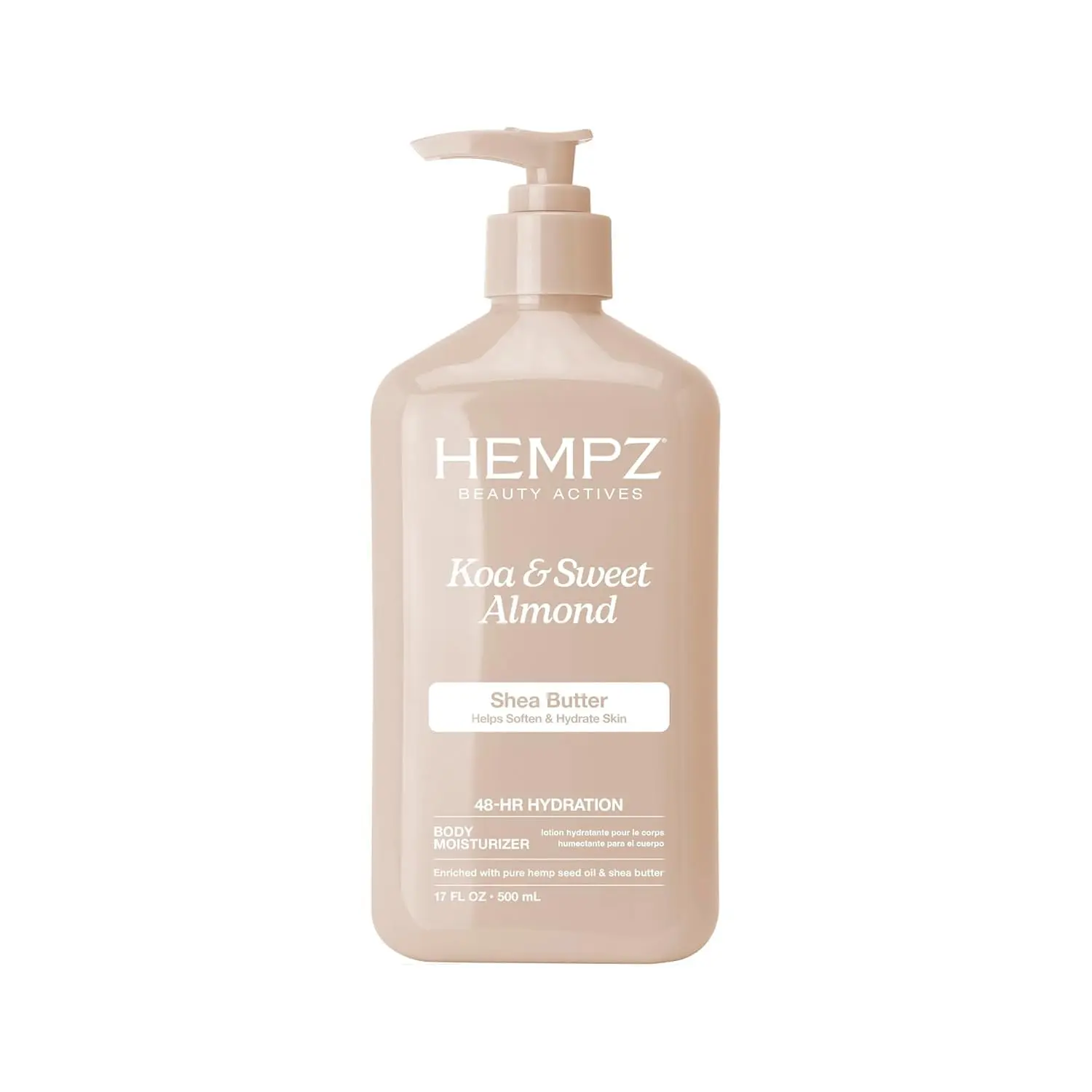 Hempz Koa & Sweet Almond Moisturizing Body Lotion - 17 Fl Oz | Beauty Actives Almond Oil & Shea Butter, Hemp Seed Oil for Dry Skin, 48-Hour Hydration, Vegan & Cruelty-Free, Paraben-Free