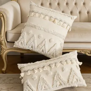 Boho Triangle Pattern Pillow Cover, Embroidered Fringe Decorative Cushion Case, Durable Replacement for Living Room Bedroom Sofa Car Seat, Couch Cushion Covers