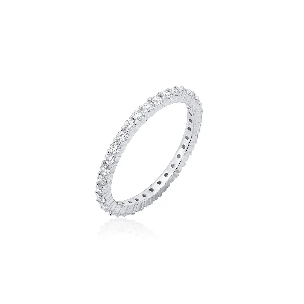 Rhodium Plated 925 Sterling Silver Moissanite 1.5mm Eternity Ring