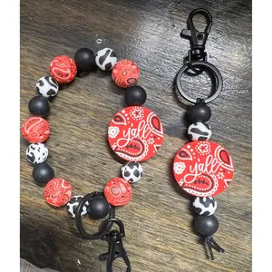 Y’all Red Bandanna Cow Print Keychain Set