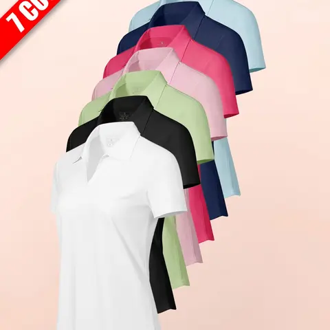 Women's Professional Sport V-Neck Polo Shirt Casual Layered Tee Breathable Moisture-Wicking Short Sleeve Top Suitable for All Seasons Breathable Sports Wear Short Sleeved