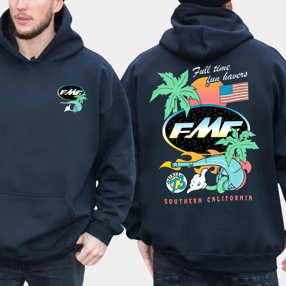 FMF Full Time Fun Havers Hoodie – Southern California Graphic Sweatshirt, Retro Dirt Bike Design, Palm Tree Motocross Streetwear, Unisex Racing Hoodie