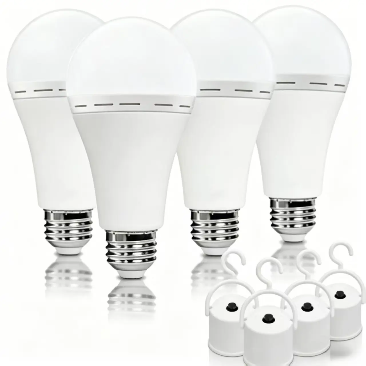 Rechargeable Emergency LED Lamp, E27 Base 12W 80° Wide Beam, 6500K Cool White 750-800lm, 4-6 Hour Runtime, Portable Durable Sleek Design with Easy Hanging Hook for Power Outages, Outdoor Home Improvement Light Bulb