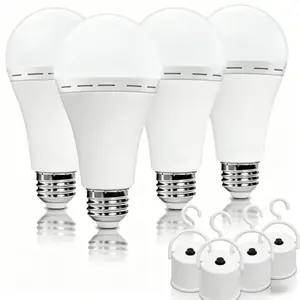Rechargeable Emergency LED Lamp, E27 Base 12W 80° Wide Beam, 6500K Cool White 750-800lm, 4-6 Hour Runtime, Portable Durable Sleek Design with Easy Hanging Hook for Power Outages, Outdoor Home Improvement Light Bulb