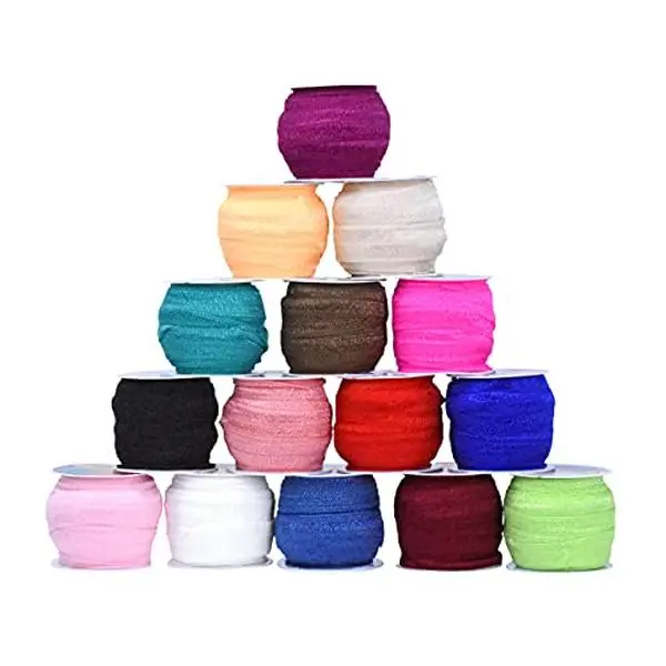 Mandala Crafts 5/8 in Solid Spandex Fold Over Elastic (FOE) Stretch Ribbon, Toddler Hairband & Hair Band Supplies for Craft Projects, Sewing & Textile Accessories