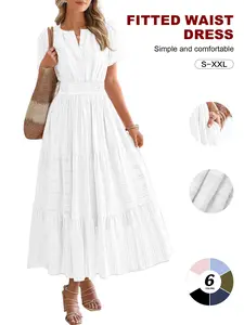 European Style Cake Dress, Short Sleeve V Neck Design, Elastic Waist Slimming Effect, Comfortable Fabric, Boho Style, Daily Wear, Pregnant Women Friendly