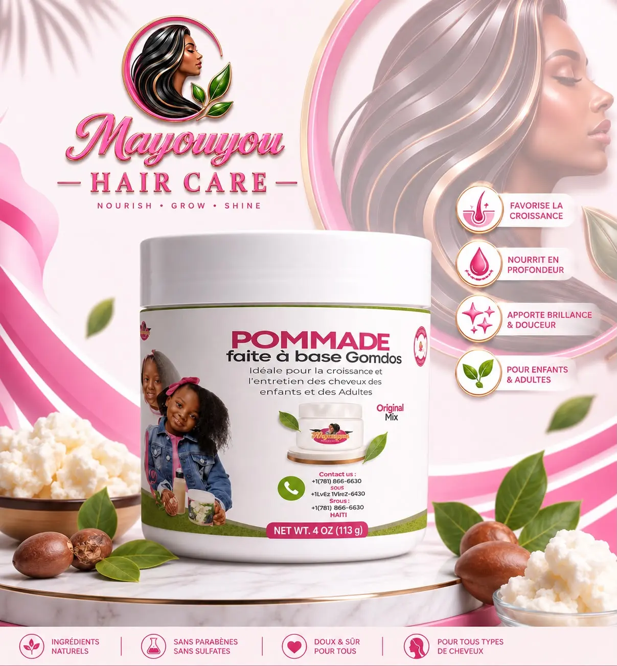 Mayouyou Kids' Gombo-Based Hair Pomade, 4oz Scalp & Hair Treatment for Kids