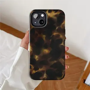 Caramel amber leopard print, durable, shock-absorbing matte 2-in-1 phone case, compatible with iPhone 17, 16, 15, 14, 13, 12, 11, X series, etc. Makes a great holiday gift for friends or family.