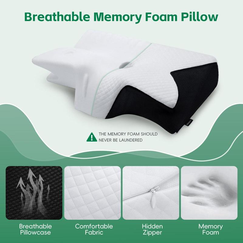 Orthopedic Memory Foam Neck Pillow, 1 Count Breathable Design Neck Pillow, Comfortable & Supportive Neck Pillow, Sleep Pillow for Side & Back Sleepers