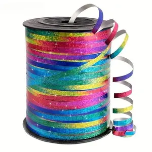 500 Yard Rainbow Ribbon Roll, Metallic Shiny Curling Ribbon for Gift Wrapping, Balloon Strings, Weddings & Birthdays, 3/16 Inch Floral Ribbon