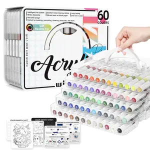 [Wizbee]  36/48/60  Colors with Brush Tip Pens, Automatic Ink Control Acrylic Paint Markers, Premium Paint Pens for Various Surfaces, Ceramic, Wood, Canvas, Glass, Stone, Fabric, Card Making, DIY & Markers for Coloring, Art Supplies, Acrylic Markers