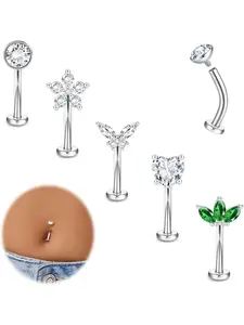 Belly Button Bars Gold Silver Steel Belly Bars 14G Internally Threaded Floating Navel Piercing Jewelry 10/12/14mm Short Belly Bar Heart Butterfly Flat Back Belly Button Piercing Belly Button Ring