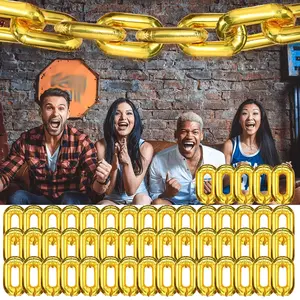 50 Pieces Chain Balloons 16 Inch Foil 90s Balloons Hip Hop Party Decorations Jumbo Chain Link for 80s 90s Hip Hop Retro Theme Birthdays Graduations Weddings Arch Supplies (Gold)