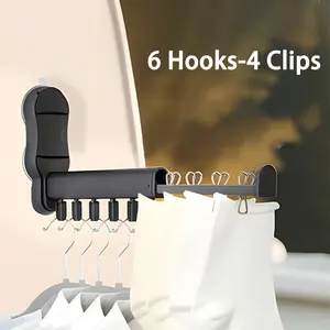 Heavy-Duty Aluminum Telescopic Clothes Rack with Hooks - Window-Mountable Extendable Hanger, Space-Saving Design, Foldable Multi-Scene Drying Rack for RV, Car, Bathroom, Balcony, Ideal for Home & Travel Use, Adjustable Clothing Racks, Drying Racks
