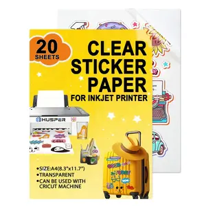 20/40 sheets of glossy transparent printable label paper, A4 size, 8.3" x 11.7", transparent vinyl sticker paper for inkjet printers