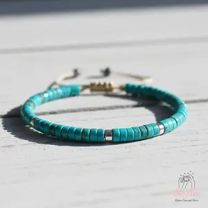 Sofia Natural Turquoise Stone Bracelet Healing Crystal Barrel Gemstone Braided Dainty Handmade Minimalist Style for Daily Use Gift for Her Him
