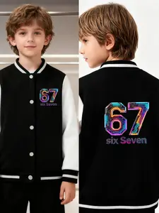 Tech-Sense Circuit Gradient 67 Number Digital Printed Boys' And Girls' Spring/Autumn New Style Cool Baseball Jacket Cardigan, Fashionable, Casual, Comfortable, Suitable For Daily Outdoor Use, Versatile For All Occasions, Ideal Gift Choice