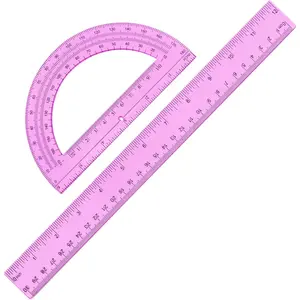 2 Pack 12'' Plastic Ruler and 6'' Plastic Protractor Set Clear Math Geometry Supplies for School Classroom Home Office Drawing(Pink)