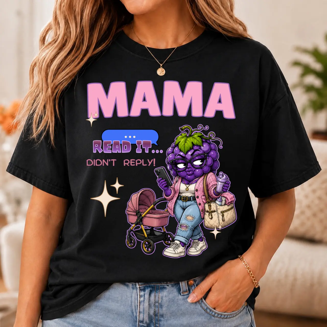 Grape Mama Read It Didn't Reply Funny Mom Shirt | Comfort Colors 1717 Graphic Tee | Trendy Mom Life Shirt | Sassy New Mom Gift | Mother's Day Gift | Funny Mom Quotes Shirt | Cute Mama Tee | Baby... Unisex Casual Birthday School Original