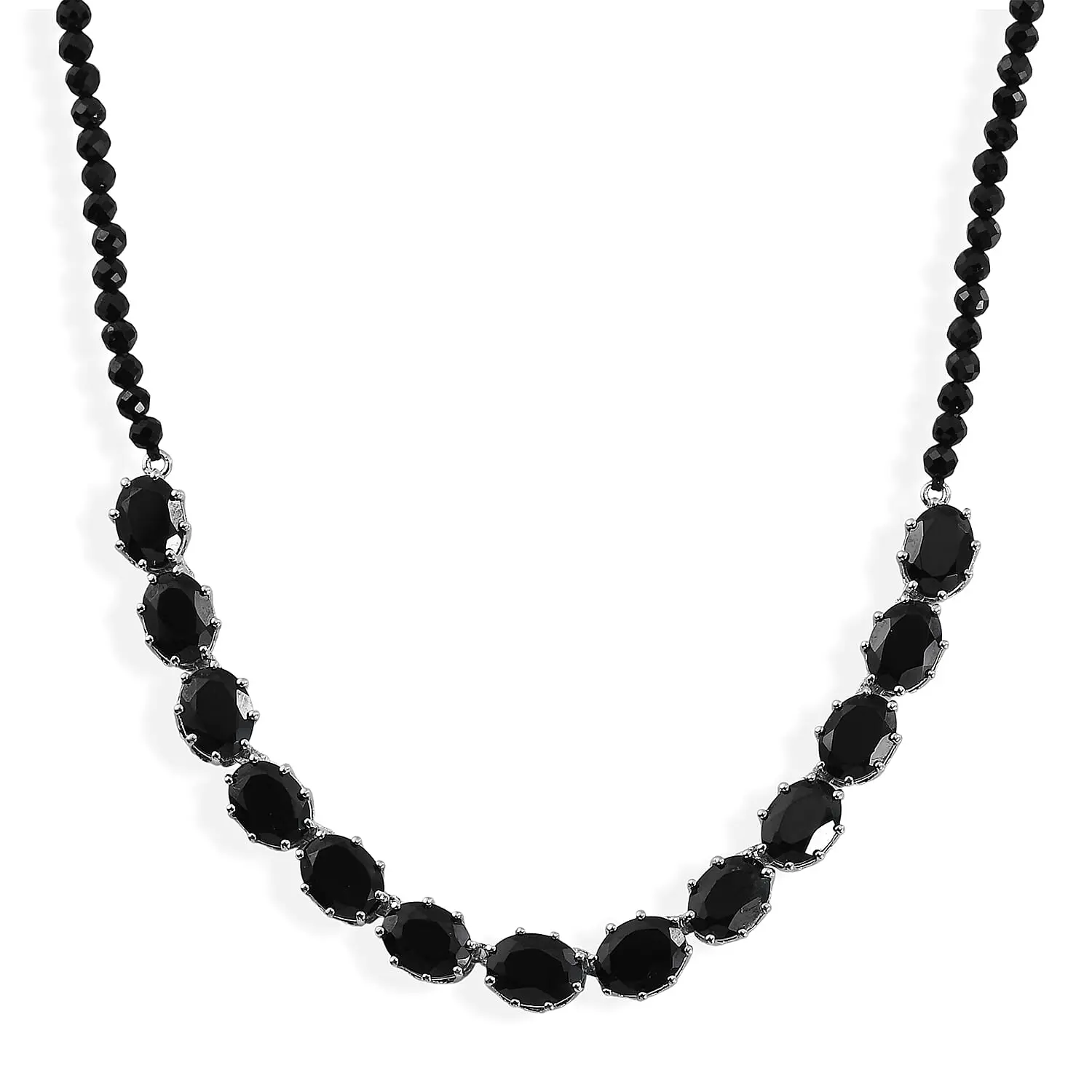 EverTrue Thai Black Spinel Necklace (18 Inches) in Platinum Bond 46.50 ctw