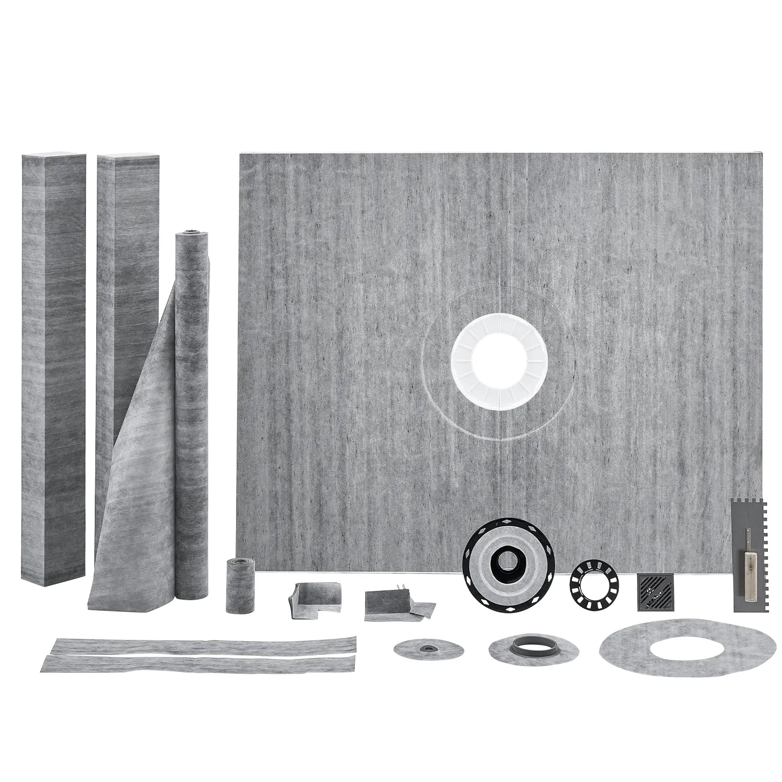 VEVOR 60"x48" Shower Curb & Pan Kit with EPS Board, 2" PVC Central Flange, Leak-Proof HDPE Membrane, Stainless Steel Grate, Joint Sealant, Slope Sticks, Double-Layer 3M Adhesive, Tile-Compatible Indoor Bath Shower Bath Accessories for Easy Installation