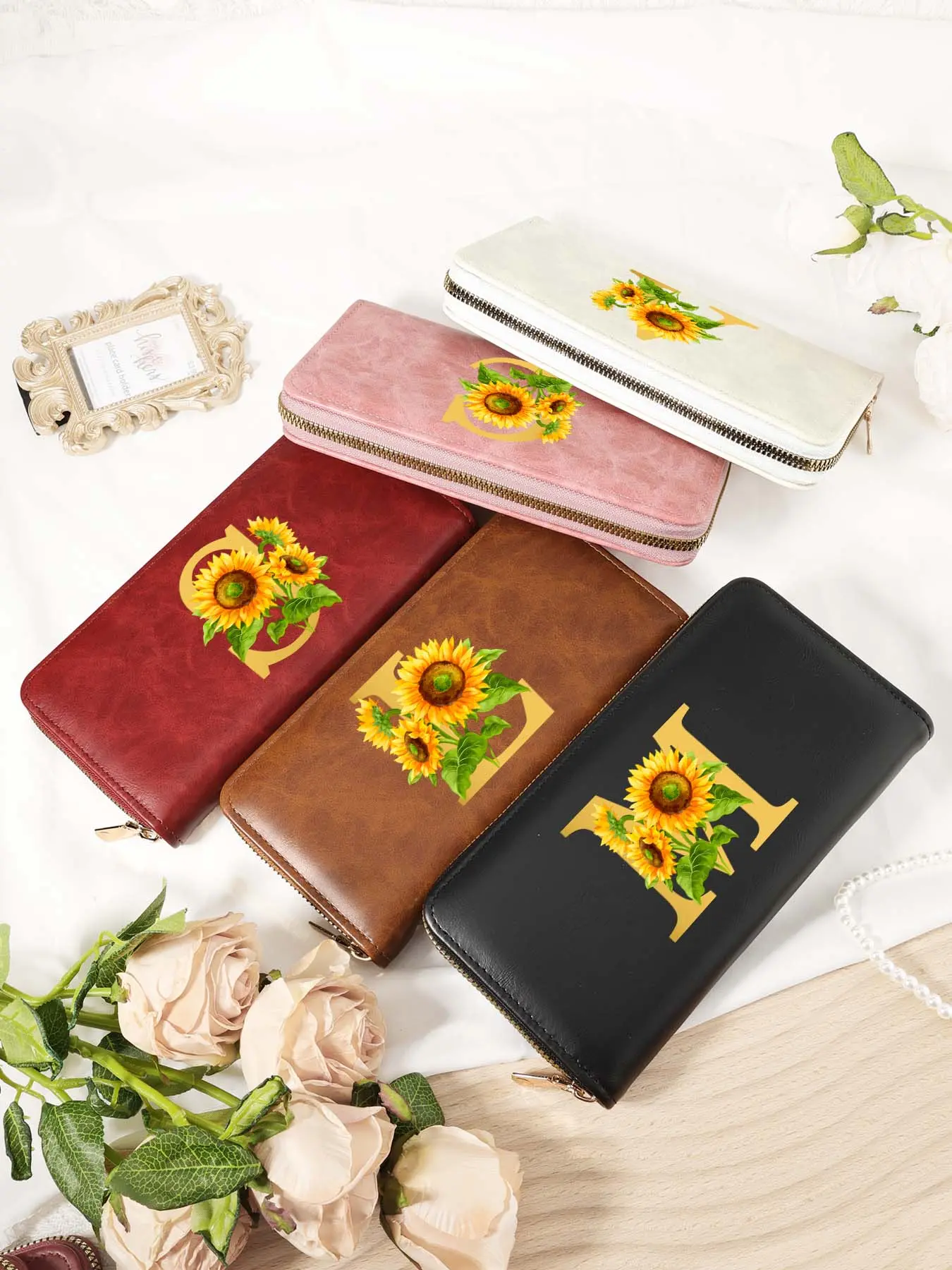 Women's Fashionable Sunflower Pattern Long Zipper Wallet, Casual Multi Card Slot Function Wallet, Elegant Folding Wallet for Women, Durable Fashion Wallet, Zipper Wallet Design, Casual Trendy Wallet, Wallets Women