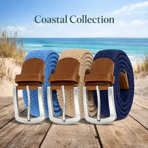 East/18 Men's Perfect Fit Woven Stretch Golf Belt, "Coastal" 3-Pack