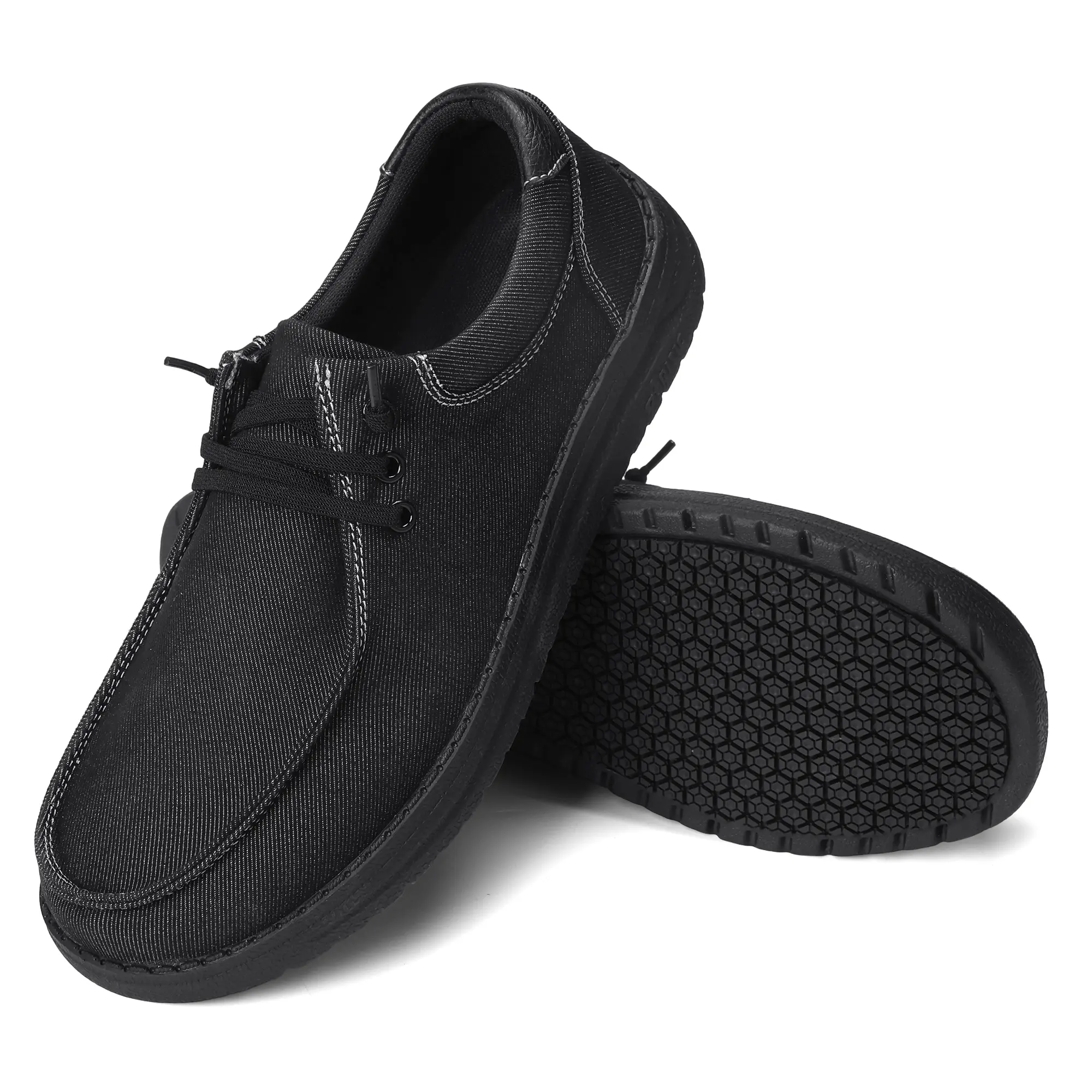 Men's Casual Work Water-Resistant Canvas Slip-On Loafers - Kitchen Safe, Cushioned Pad, Non-Slip Grip for Wet Floors, Round Toe, Soft Flat, All-Seasons Footwear for Daily Wear, Chic Look