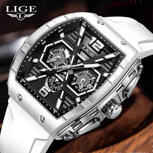 LIGE Sports Men's Watch: Student-Friendly, Comfortable Fit, Rectangular Dial, Silicone Strap, 50M Water-Resistant, Night Glow.