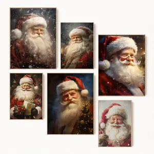 Santa Claus portrait poster, vintage and warm Christmas wall decoration painting, rural style winter holiday decoration home decoration suitable for bedroom use