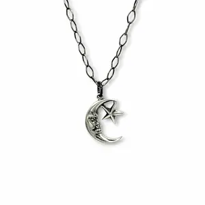Crescent Moon & Star Necklace | 925 Sterling Silver Necklace | Celestial Jewelry | Two Tones Necklace
