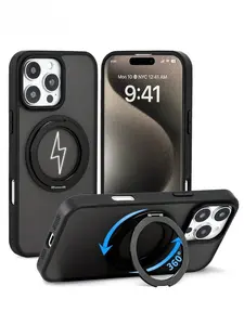 360° rotating magnetic phone case for iPhone 17/16/15/14/13 Pro Max plus 2.5mm thick back panel, PC+TPU material, precise cutouts, skin-friendly matte finish, non-slip and sweat-resistant, camera bump protection.