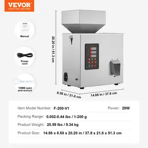 VEVOR Powder Filling Machine, 0.002-0.44lbs/1-200g, Automatic Intelligent Particle Weighing Filling Machine, Bottle Bag Powder Filler Particle Dispenser for Tea Seeds Grains Powder Flour Beans Glitter