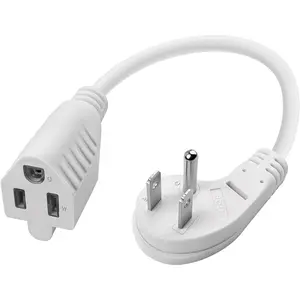 Short Flat Extension Cord - Low Profile Flat Wall Plug, 13A 3-Prong Grounded White Power  for Gaming Consoles,  Theater & Indoor/Outdoor Use (0.98FT)