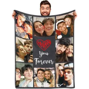 Couples Gifts-Personalized Photo Blanket for Boyfriend and Girlfriend, Custom Valentines Day Blankets Gifts for Boyfriend Husband