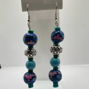 Arizona Aztec Earrings with Blue Beads and Silver Accents for Women's Fashion