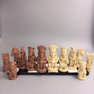 32-Piece Set Maya Style Chess Pieces, Vintage Culture Theme & Board, Elegant Headpiece Carving, Valentine Easter Gift, Mayan Style
