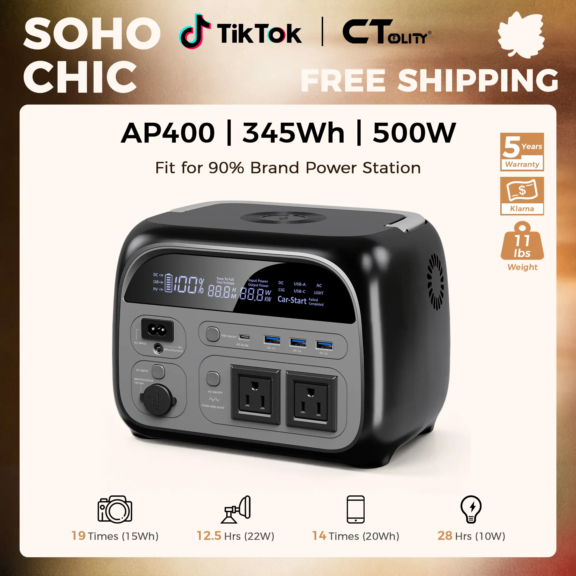 [SohoChic] CTOLITY 500W 345Wh Camping Power Station Powerbank Emergency Supply Backup LiFePO4 Battery Portable Solar Generator Energy Travel RVs Emergencies Gas Alternative Charging Rechargeable [Power Outage Survival], TiktokShopStockup