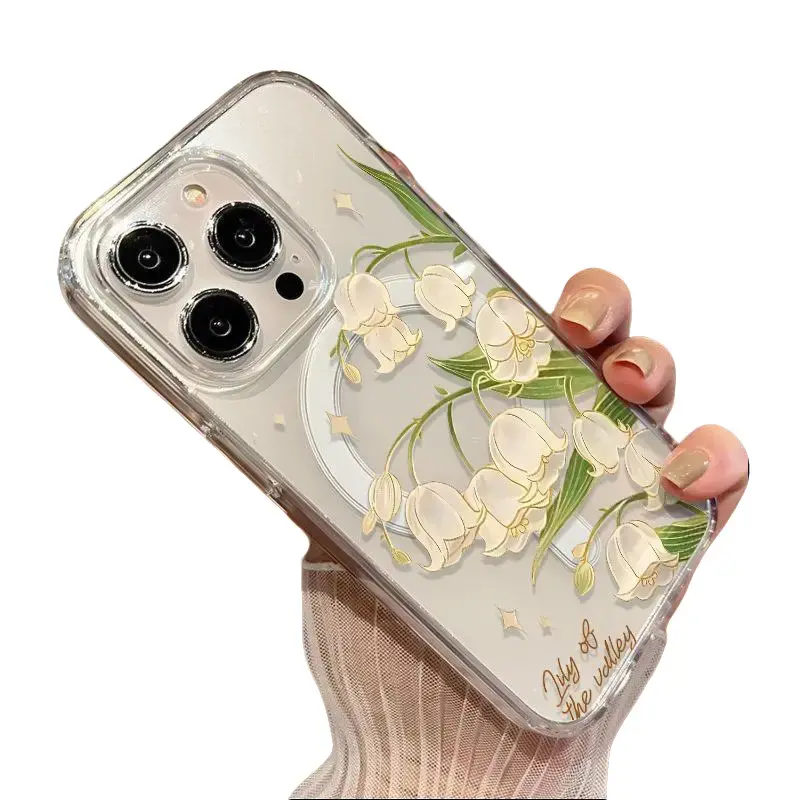TPU Magnetic Transparent Flower Pattern Mobile Phone Case - Flexible Protective Shell Accessory for iPhone X/XS/XS Max/11-17 Pro Max Multi-Model Covers
