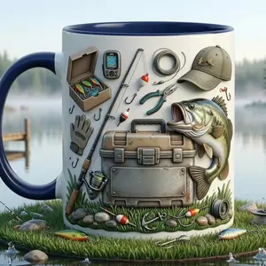 Fishing Lures Accent Mug, Vintage Angler Tackle Design Coffee Cup, Fisherman Gift for Dad, Father’s Day Fishing Lover Mug Outdoor Use