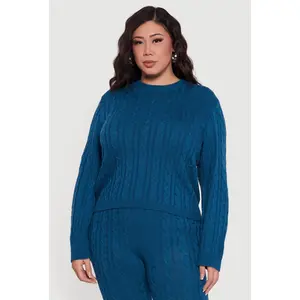 Plus Size Long Sleeve Cable Knit Sweater