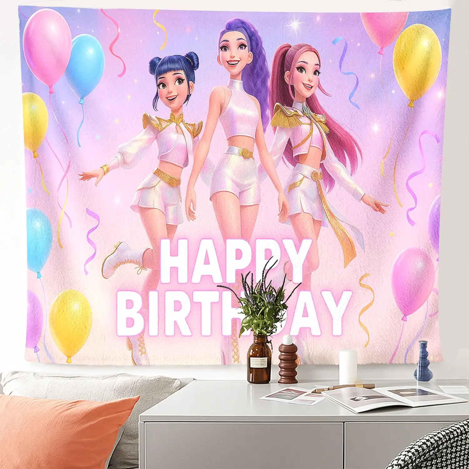 1pc Knit Happy Birthday Pop Group Tapestry - Starry Sky Pattern, HD Printing, High Pigment Density Synthetic Fabric, Adult Decorative Modern Room Art, Indoor Aesthetic Bedroom Wall Hanging, Party Backdrop Gift, Indoors, Contemporary, One-Piece