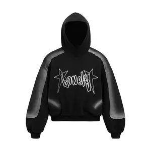 Inflation Men's Boxy Air Layer Hoodie - Casual Long Sleeve Pullover Tops, Autumn American Street Style, Drawstring, Printed, Frayed Hem, Menswear Sweatshirt Jacket fathers day gift