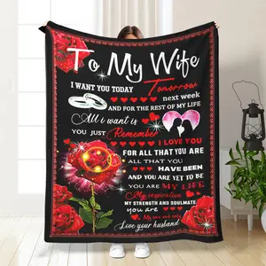 To My Wife Themed Blanket, 1 Count Soft Air-conditioned Room Throw, Warm Nap Blanket for Home Office Travel, Gift for Wife from Husband