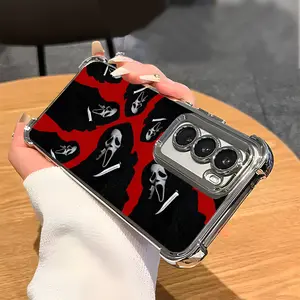 Mama GhostFace Scream Halloween phone case Aesthetic Electroplated TPU Casing For SAMUNG Galaxy S24/S23/S22 S24+/S23+/S22+ Ultra FE PlusFour Corners Anti-Fall Clear Transparent Soft Silicone Gift Shockproof Durable Full Protection Phone Cases Shell Cover