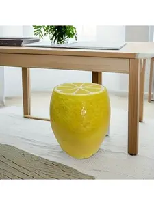 SAYGOGO 14" Yellow Lemon Shaped Resin Stool, Decorative Side Table & Plant Stand, Multi-Purpose Novelty Furniture for Indoor Home, Garden, Patio & Outdoor Use