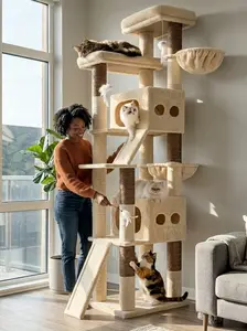 Heavy Duty 83in Tall Cat Tower for Big Cats, Reinforced Base Multi-Cat Condo with Scratching Boards, Stable & Durable for Maine Coons